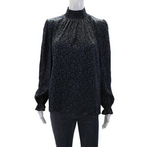 Tucker Womens Silk ANimal Print High Neck Long Sleeve Blouse Top Black Size S